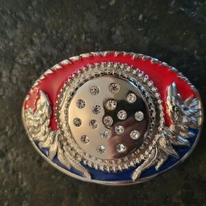 Silver and Red Enamel Belt Buckle